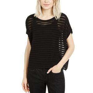 BCBG Max Azia Y2k Top SS Black Burnout Knit Lightweight Pullover Womens S/M